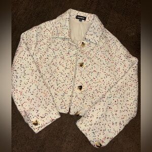 Express White Tweed Jacket with Gold Accents